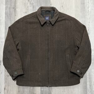 Vintage GAP Wool Bomber Jacket Mens XL Brown Full Zip Y2K Quilt Lined 00s